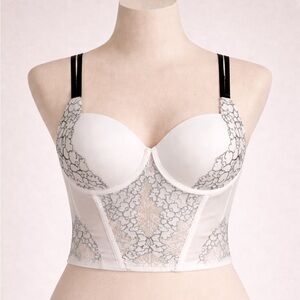 Chic White Lace Bustier with Black Floral Accents